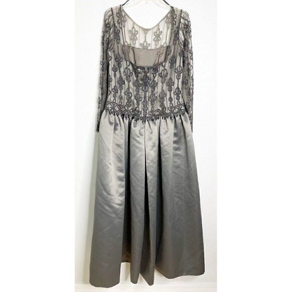 Bob Mackie Gray Beaded Evening Gown Long Sleeve Formal Mother of Bride Dress 16 - Picture 4 of 5